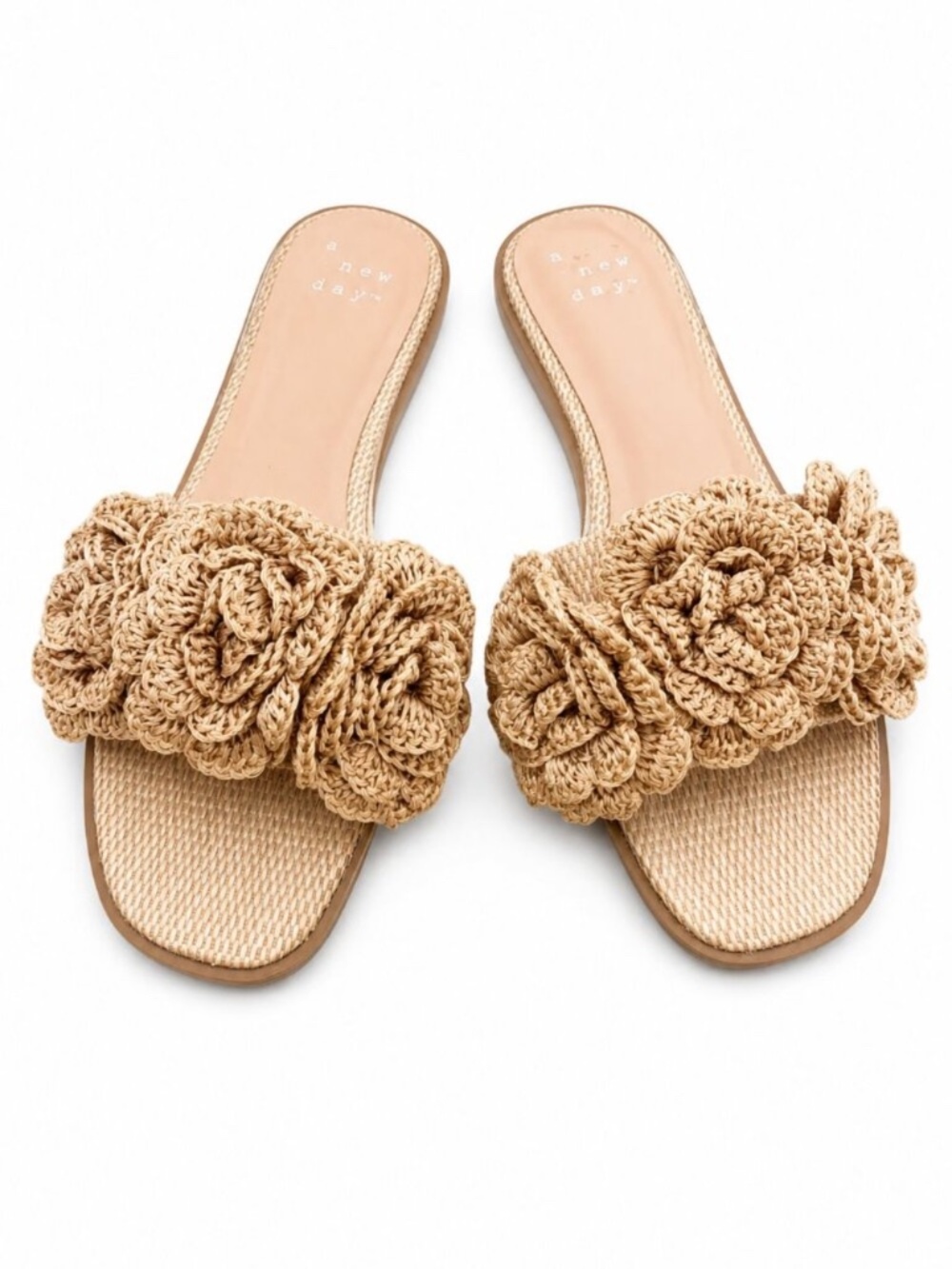 Women's Raffia Crochet Flower Slide Sandals, 8 - Picture 2 of 4
